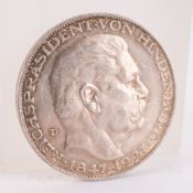 Silber-Medaille 1927 zum 80. Geburtstag des Reichspräsidenten Paul von Hindenburg. ca. 25g, 900er S