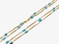 Zweireihiges Collier mit Türkisen und Zuchtperlen - Um 1965