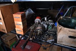 Shelf of Misc Glass Jars, Flex Shaft Tool, Eagle Biohazard Trash Can