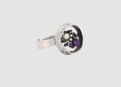 PERLI, Designer-Ring, Silber 800 mit Amethyst und Perle