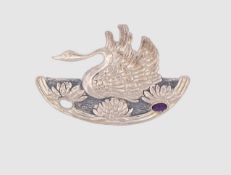 Schwanenbrosche mit Mondstein und Amethyst Cabochon, Silber 925/- gest., Hersteller T+A, Gewicht 9,