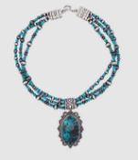 Navajo Collier mit türkise und Silberelemente , Modernist " H. Plasso? ", Sterlingsilber ( 925/- ),