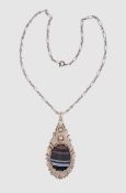 Designer Anhänger mit Achat Scheibe an Kette, Anhänger aus Silber 900/- gest.,. CAESAR, Handarbeit,