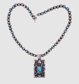 Navajo Collier mit türkise und Silberelemente , Modernist " Jason B. ", Sterlingsilber ( 925/- ), L