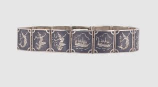 Siam Armband, Sterlingsilber 925/- , gest., Länge 18,5 cm, Breite 1,5 cm, Gewicht 24 Gramm