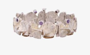 Unikat Armband, Silber + Gold 18K gepr., Armband mit 7 Amethyste, Länge 18,0 cm, Gewicht 40,6 Gramm