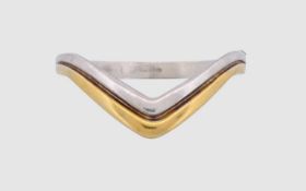 Massiver " QUINN " Armreif, Silber 925/- gest., + Gold 750/- , ungest., 6,0 x5,5 cm, Gewicht 41,7 G