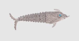 Filigraner Fisch Anhänger mit Mundöffnung, Silber gepr., Länge 8,5 cm, Gewicht 15,7 Gramm