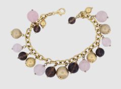Silber Armband mit Rosenquarz und Rauchquarz , Silber 925/- gest., vergoldet, Länge20,5 cm, Gewicht