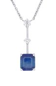 Saphir Brillant Collier, 750/- Weißgold, Madagaskar Saphir 6,55 ct. unbehandelt !! 