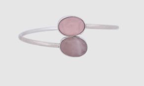 Designer Armspange von " GEORG KRAMER ", mit Rosenquarz Cabochons, Silber 835/- gest., Gewicht 2,6 