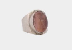 GK - Georg Kramer Ring mit Rosenquarz, Silber 835/- gest., Ringgröße 57 (offene Ringschiene, gebroc