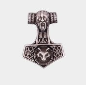 Silber Anhänger " Thorshammer " (Mjölnir) mit Wolfskopf, Sterlingsilber 925/-, gest., 4 x 3 cm, Gew