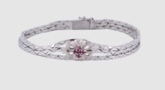 Armband mit 4 rund facettierten Rubine, Silber 835/- gest., Länge 18,5 cm, Gewicht 18 Gramm