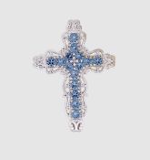 Modeschmuck Brustkreuz mit Farbsteinen, PtB gestempelt, 3,6 x 2,6 cm