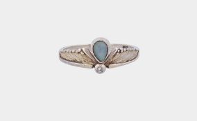 Silber Ring mit Opal und klarem Stein, Silber 925/- gest., Ringgröße 55, Gewicht  1,8 Gramm
