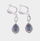 Schöne Ohrringe aus Silber mit Zirkonia und Mystic Quarz, Sterlingsilber 925/- gest., Länge 5,0 cm,