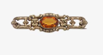 Alte Modeschmuck Brosche mit einem Farbstein, Länge 5,0 cm