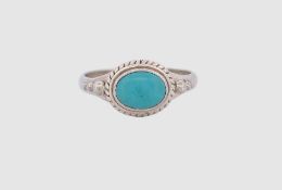 Ring mit einem türkis, Sterlingsilber 925/- gest., Ringgröße 53, Gewicht 2,2 Gramm