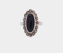 Silber Ring mit Onyx und Markasiten, Sterlingsilber 925/- gest., Ringgröße 46, Gewicht 3,0 Gramm