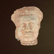China, Ming-frühe Qing-Dynastie (wohl 16.-17. Jh.), Polychromer Terrakotta-/Stuck-Kopf eines Buddha