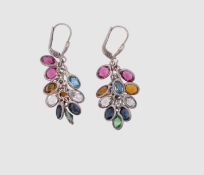 Paar Multicolor Ohrringe, Silberfassung 925/- gest., Länge 4,0 cm, Gewicht 5,2 Gramm