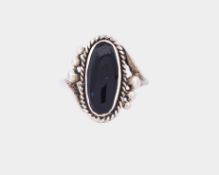 Onyx Silber Ring, Ringgröße 45, Sterlingsilber 925/- gest., Gewicht 2,7 Gramm