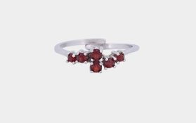 Granat Silber Ring, 925/- gest., offene Ringschiene, Gewicht 1,7 Gramm, Ringgröße 56