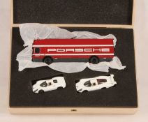 Schuco Limited Edition "70 Years of Porsche" Racing Car Transporter with 2 x Porsche 908 GT Racing C