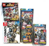 Selection of Marvel collectables Figures, Lego, Comic Reference Book