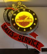 Custom Made Harley Davidson Neon Clock w/ Motorcycle and Service Ribbon