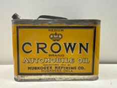 1910's Crown Brand Automobile Oil One Gallon Can Muskogee, OK