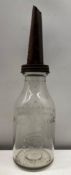 1920's McColl-Frontenac Quart Oil Bottle w/ Raised Letters & Indian