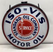 Standard Oil of Indiana Iso-Vis Motor Porcelain Sign w/ Hanging Frame