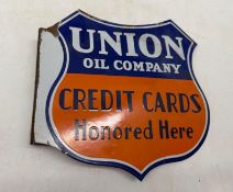 Union Oil Company Credit Cards Honored Here Porcelain Flange Sign
