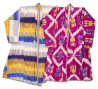 TWO LARGE ADRAS IKAT CHAPAN, UZBEKISTAN, 20TH CENTURY