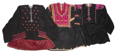 THREE PHULKARI EMBROIDERED DRESSES, PUNJAB, 20TH CENTURY