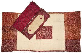 TWO EMBROIDERED PILLOW COVERS AND A WEDDING SHAWL, SWAT VALLEY, PAKISTAN, FIRST HALF 20TH CENTURY