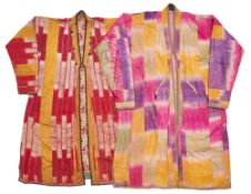 TWO QUILTED IKAT CHAPAN, UZBEKISTAN, EARLY 20TH CENTURY