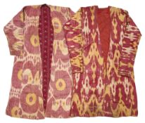 TWO QUILTED IKAT LADIES' CHAPAN, UZBEKISTAN, SECOND HALF 19TH CENTURY