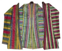 THREE STRIPED SATIN CHAPAN, PROBABLY AFGHANISTAN, 20TH CENTURY