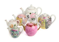 A GROUP OF SIX PORCELAIN TEAPOTS, RUSSIA FOR THE CENTRAL ASIAN MARKET, 20TH CENTURY
