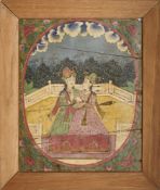 TWO MAIDENS ON A TERRACE, RAJASTHAN, MID-19TH CENTURY