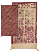 A BANJARI SILK AND MIRRORWORK EMBROIDERED PANEL AND A HANGING, NORTH INDIA, 20TH CENTURY
