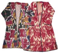 TWO IKAT WOMEN'S ROBES (MUNISAK), UZBEKISTAN, LAST QUARTER 19TH CENTURY