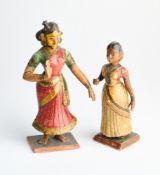 TWO PAINTED WOOD FIGURES OF WOMEN, KONDAPILLY, DECCAN, INDIA, LATE 19TH CENTURY