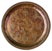 AN ENGRAVED TINNED COPPER TRAY, PROBABLY DECCAN, INDIA, 17TH CENTURY