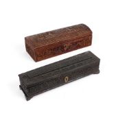 TWO ANGLO-INDIAN CARVED WOOD PENBOXES, NAGINA AND BOMBAY, CIRCA 1880