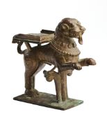 A BRONZE LAMP BASE IN THE FORM OF A MYTHICAL LION (YALI), TAMIL NADU, SOUTH INDIA, CIRCA 1700