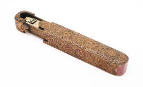 A QAJAR PAINTED AND CARVED WOOD PEN BOX, PERSIA, 19TH CENTURY